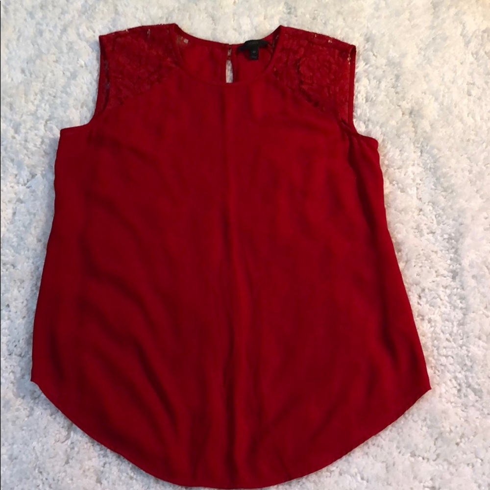 J Crew Red Lace Chiffon Blouse Sz 6 Tall